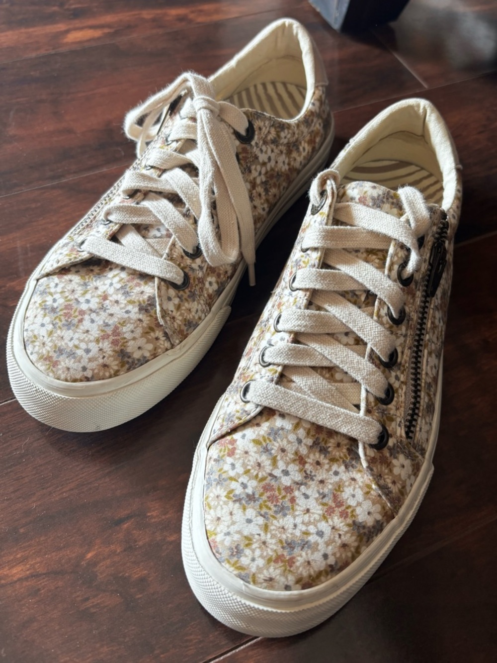 Taos Footwear Floral Canvas Sneakers in Cream, Brown and Yellow